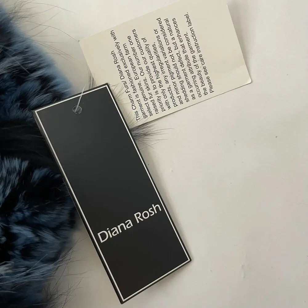 NWT Charm Furs x Diana Rosh 100% Genuine Fur Infinity Scarf - Blue & Black - Picture 2 of 3